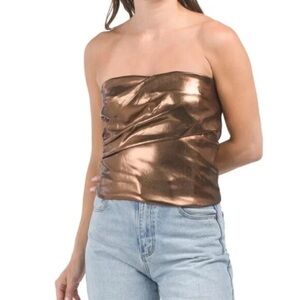 NEW Zara Copper Bronze Metallic Faux Leather Strapless Top Size XS